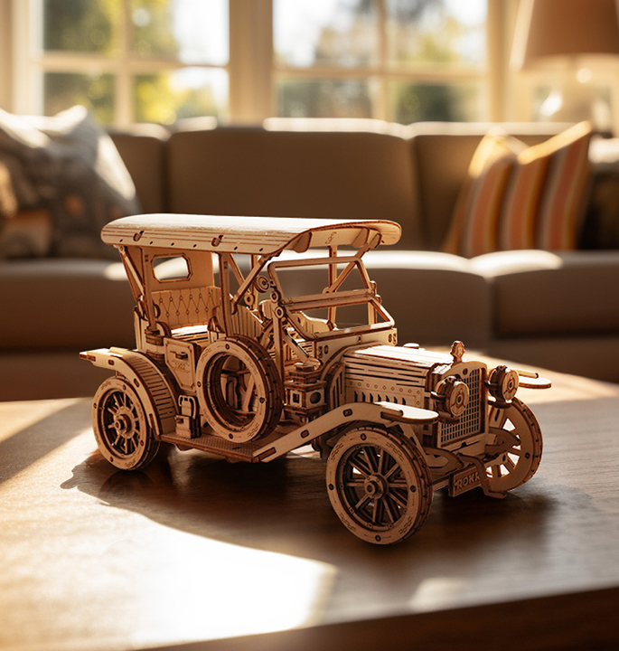 Houten 3D puzzel oldtimer als origineel cadeau 60 jaar man