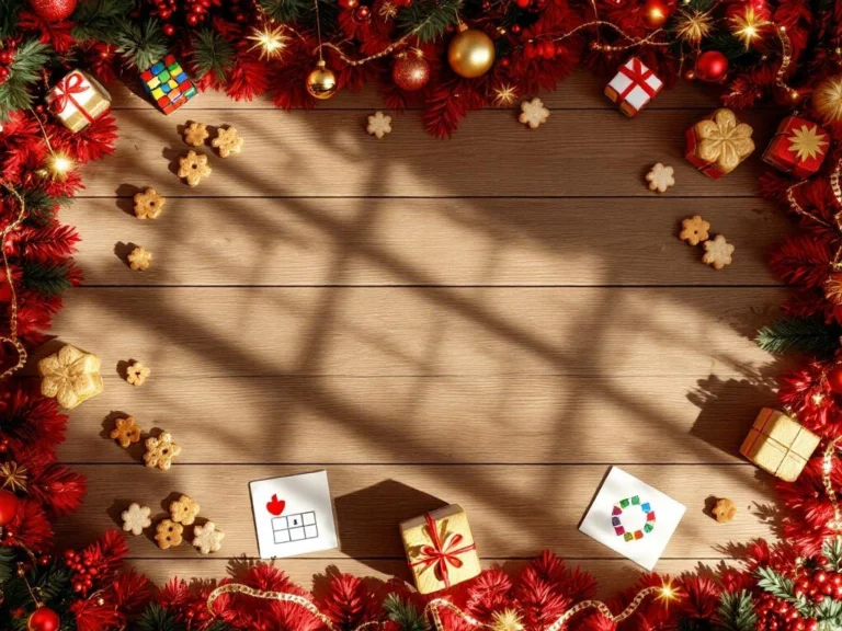 Kleurrijke Rubik's cubes en hersenkrakers op houten tafel met Sinterklaas decoraties en pepernoten