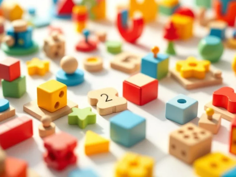 Kleurrijke hersenkraker puzzels voor 6-jarigen met houten vormsorters en kubussen op witte achtergrond