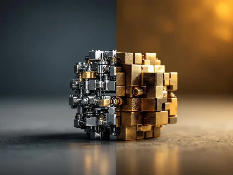 Split-screen comparison of modern metallic Huzzle puzzles and traditional bronze Cast puzzles with intricate designs
