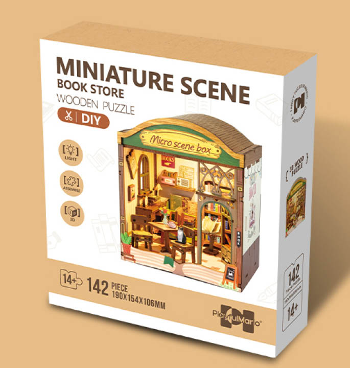 Productvisuals_Modelbouw 3D Wooden Puzzle Miniatuur Boekenwinkel 2